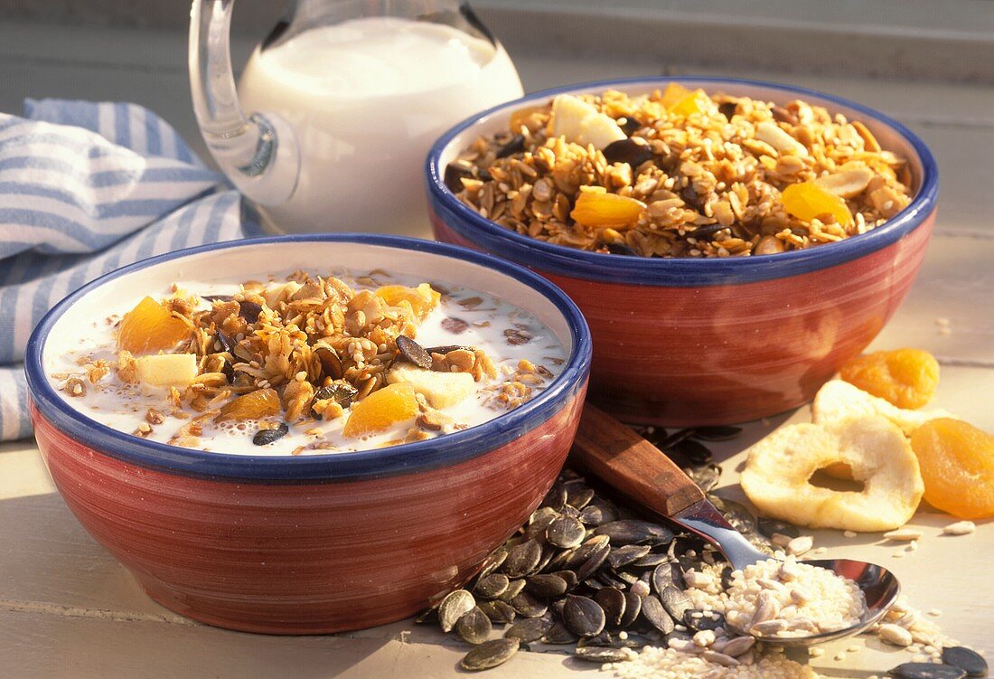 Knuspermüsli mit Haferflocken und Trockenobst