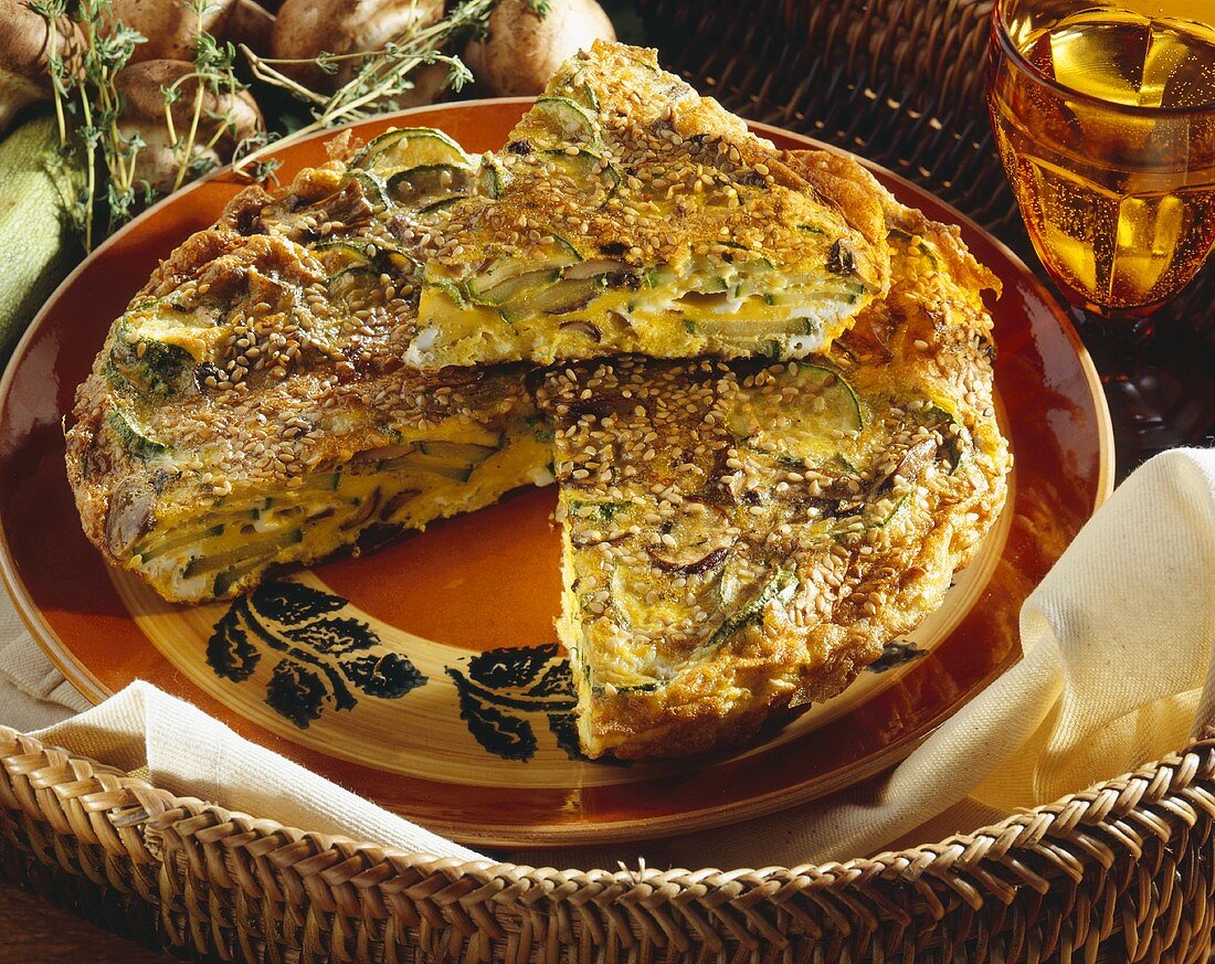 Frittata with courgettes, mushrooms and sesame