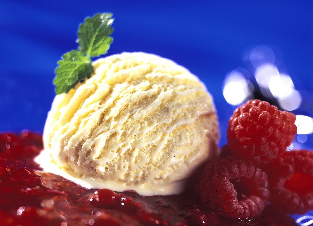 Vanilla Ice Cream; Raspberries