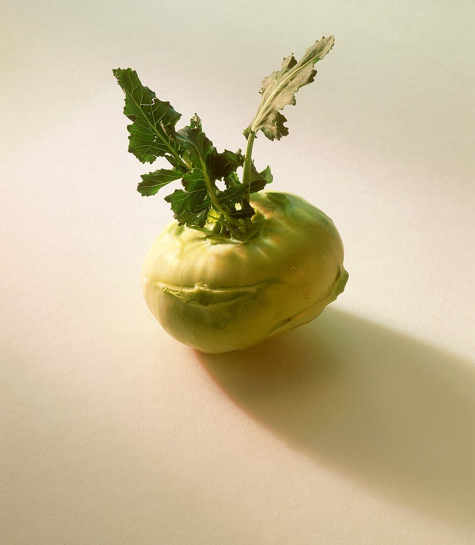 A kohlrabi with leaves