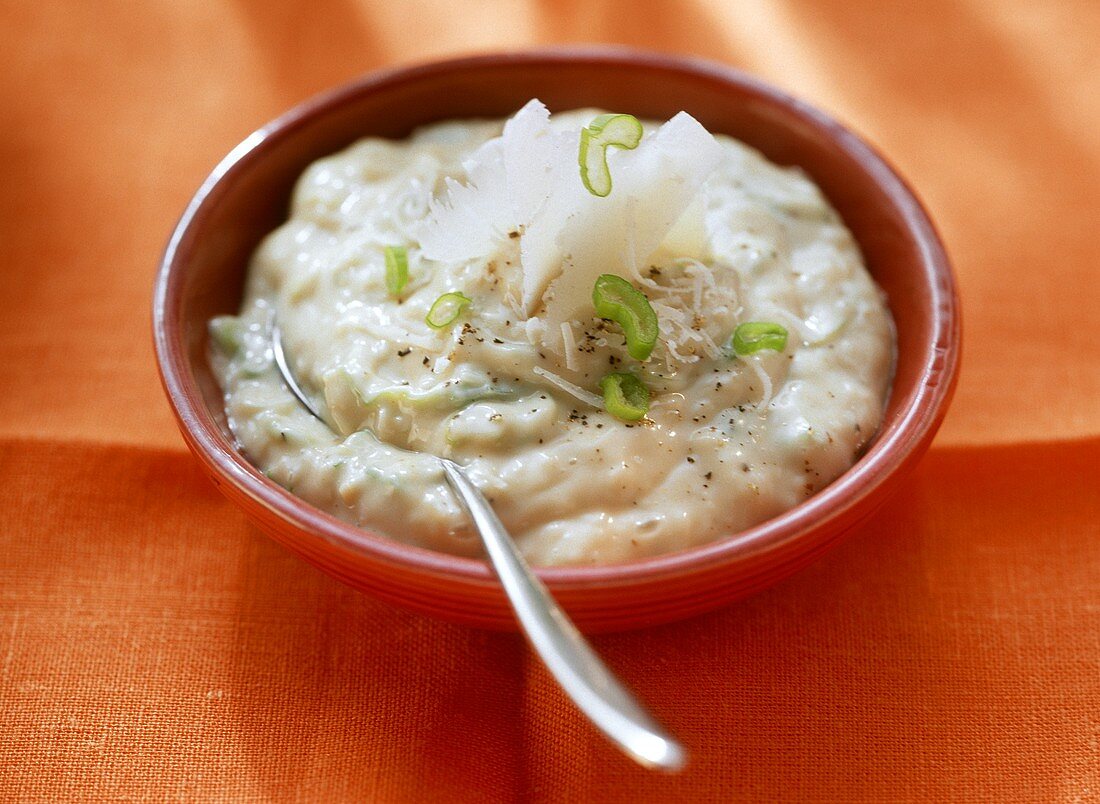 Parmesan mayonnaise with spring onions in bowl