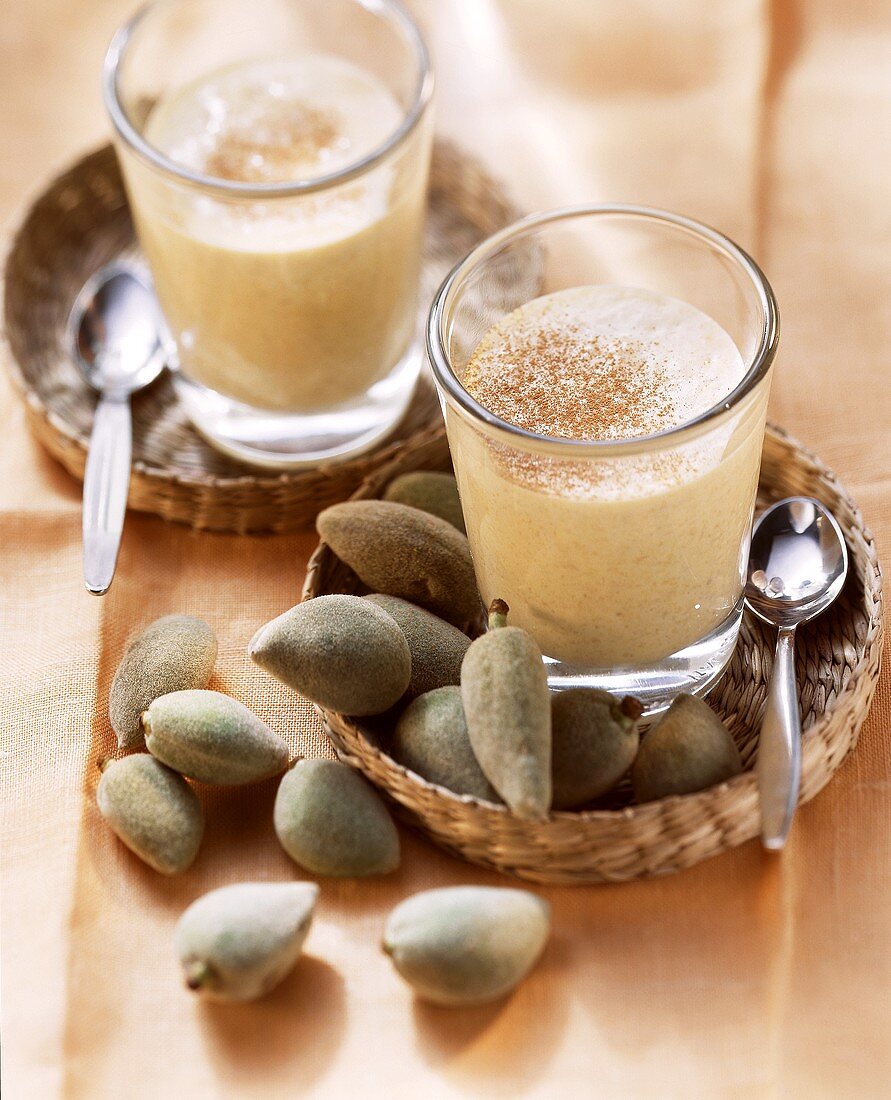 Almond mousse with cinnamon in two glasses