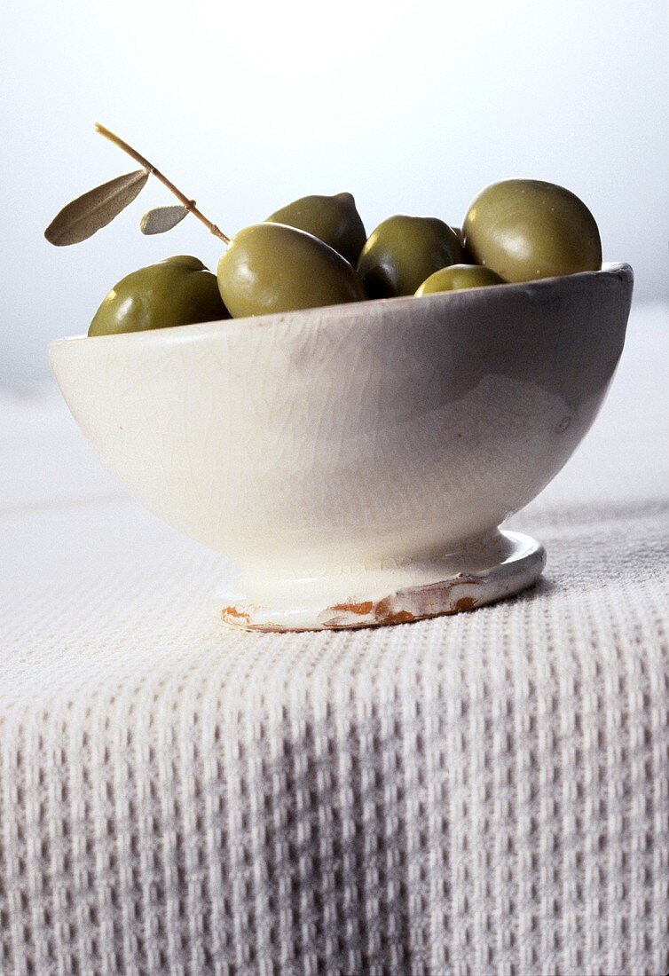 Olives in White Bowl