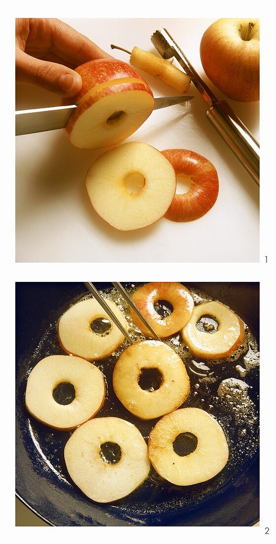 Preparing caramelised apple rings