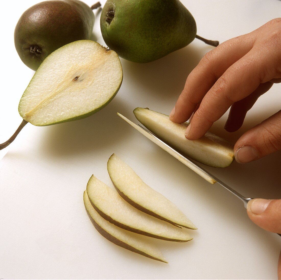 Thinly slicing pears