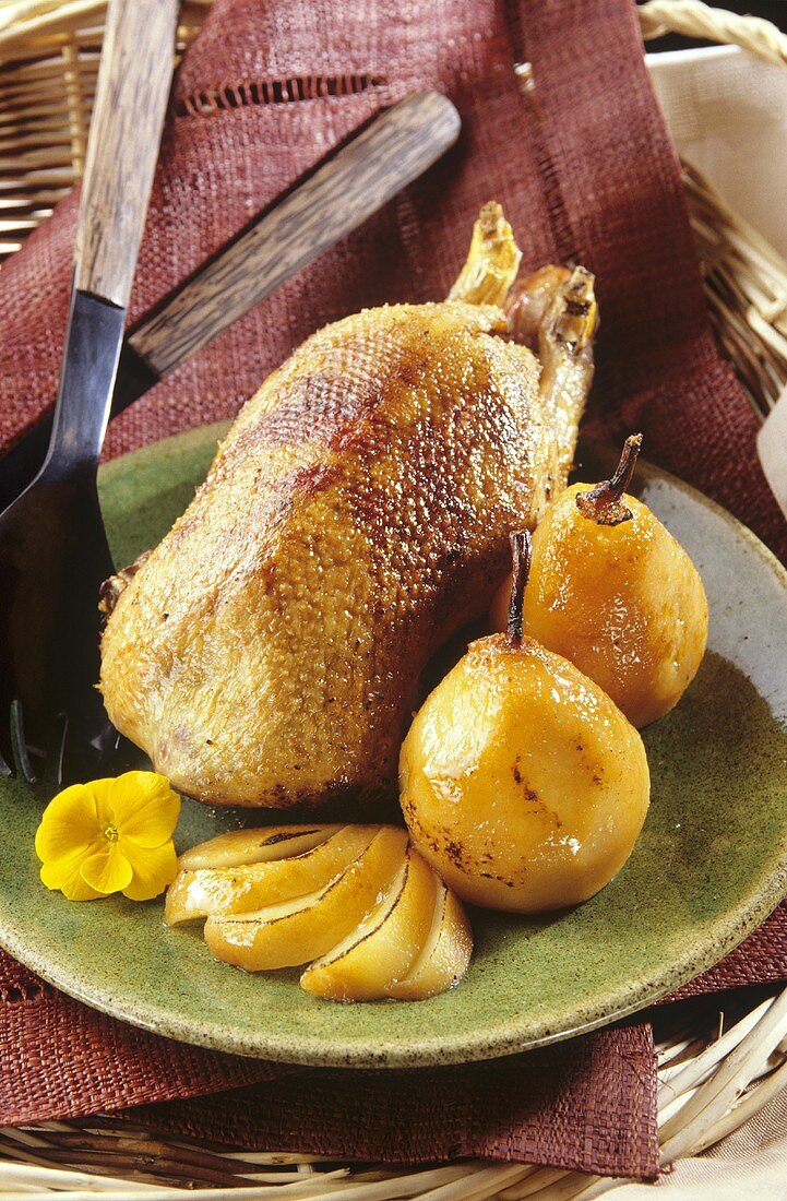 Roast duck with pears