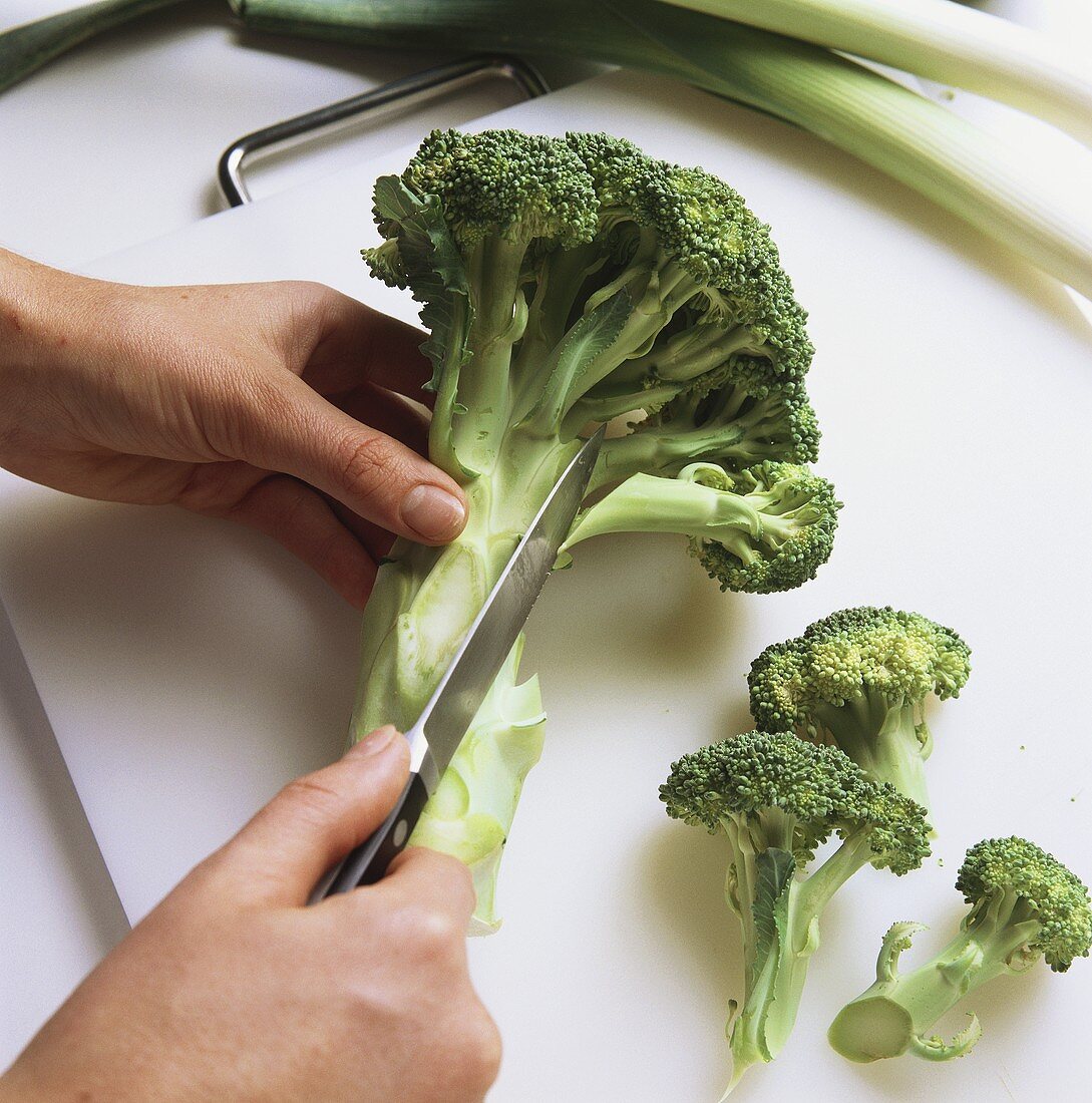 Cutting off broccoli florets