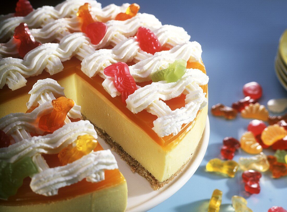 Sour cream citrus gateau with fruit jelly fruits