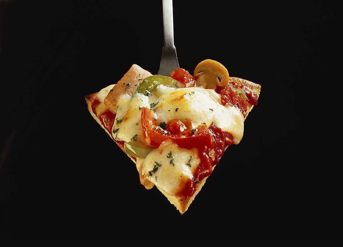 A piece of Pizza Romana with peppers and cheese on server