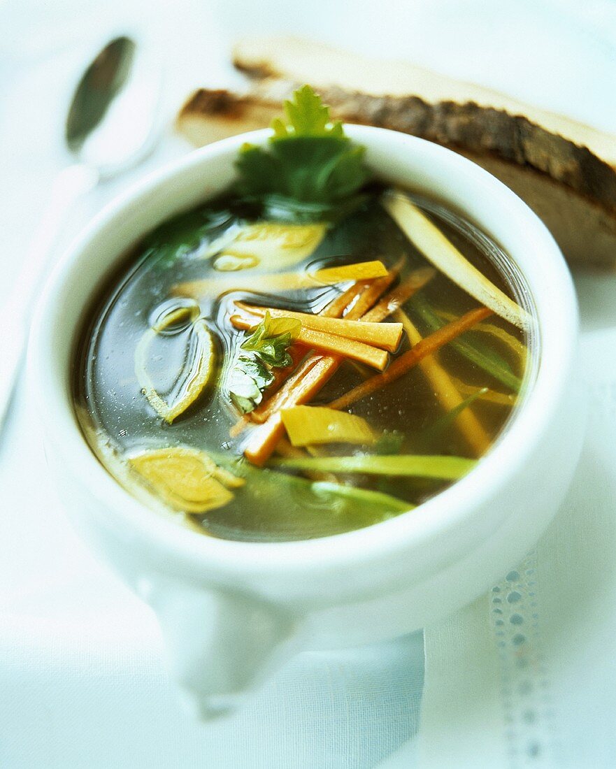 Consomme with vegetables and parsley