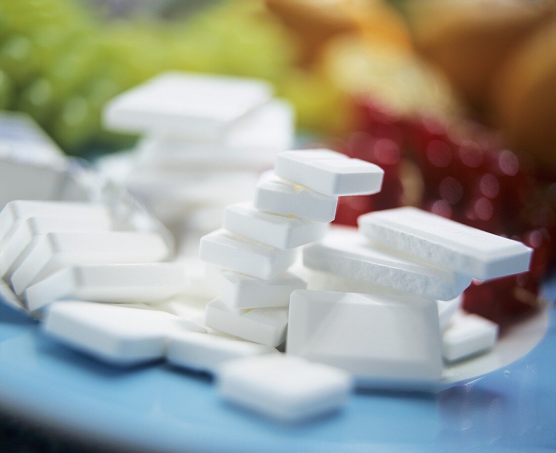 Several piles of dextrose on plate