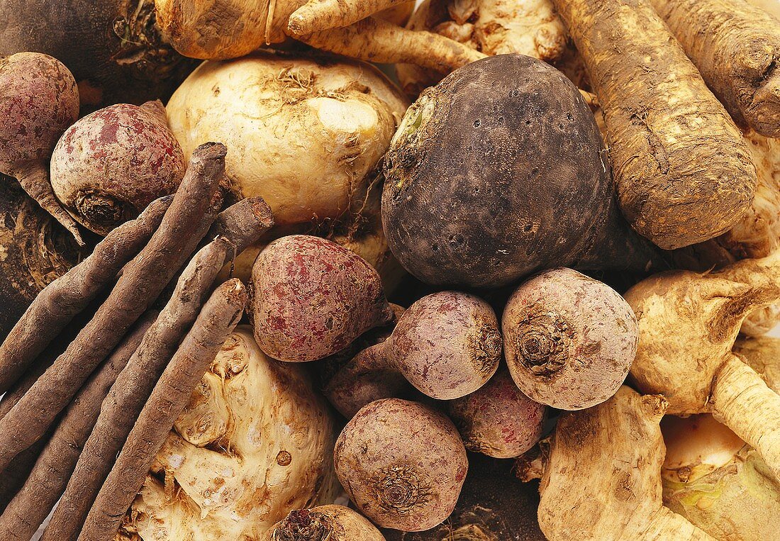 Various types of root vegetables (close-up)