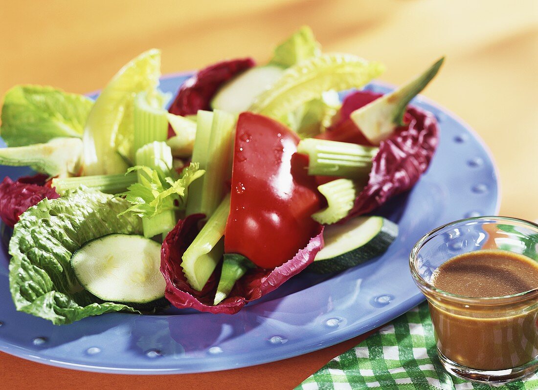 Raw salad (Pinzimonio) with salad dressing