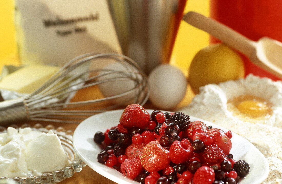 Ingredients for baking a berry tart