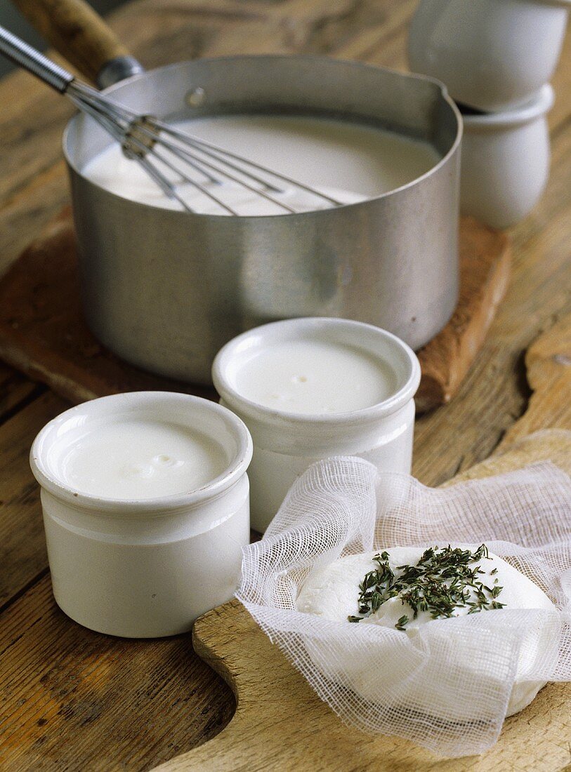 Yoghurt and cream cheese with herbs