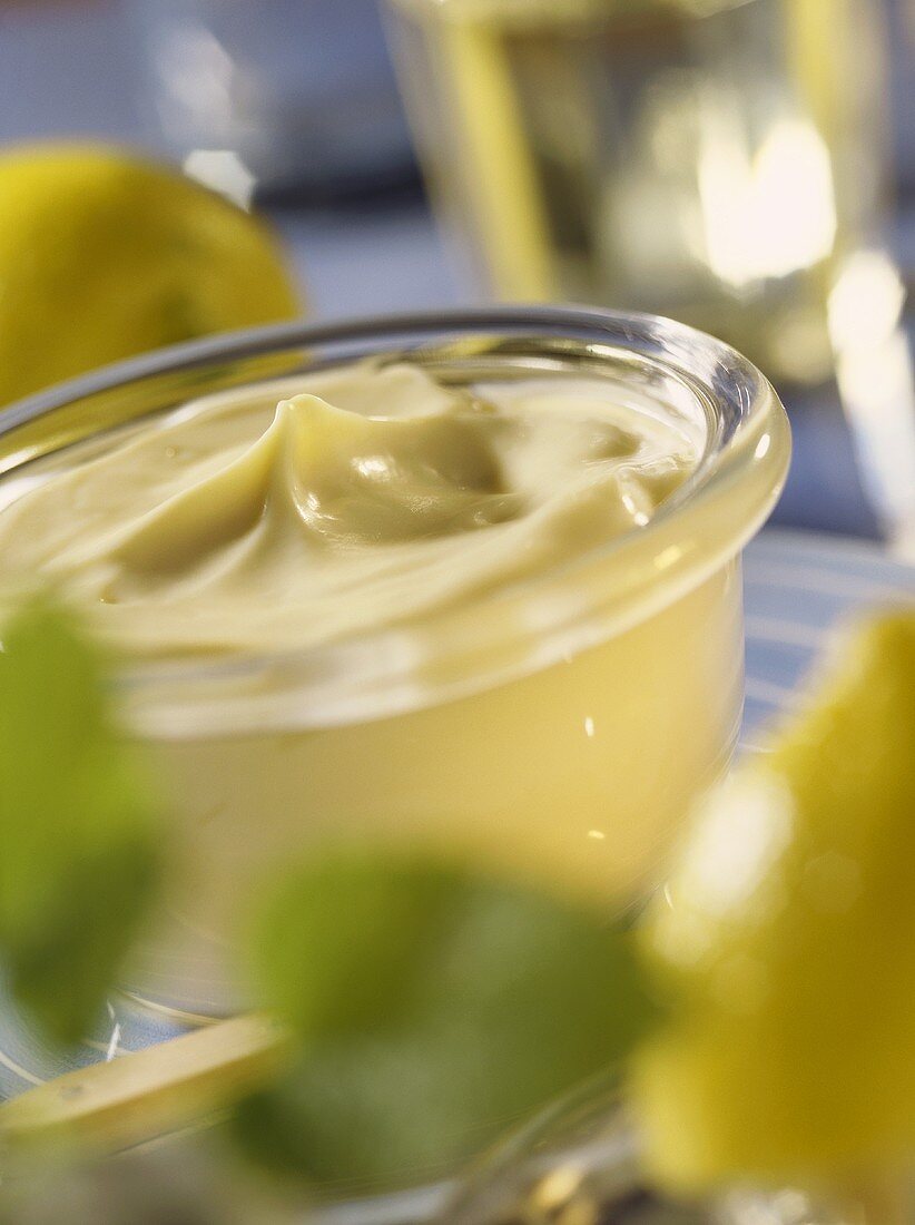 Mayonnaise in glass bowl