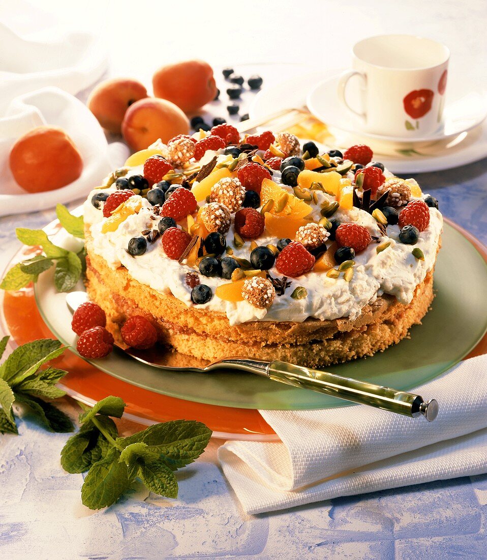 Madeira cake with Cassata cream, berries, apricots & amaretti