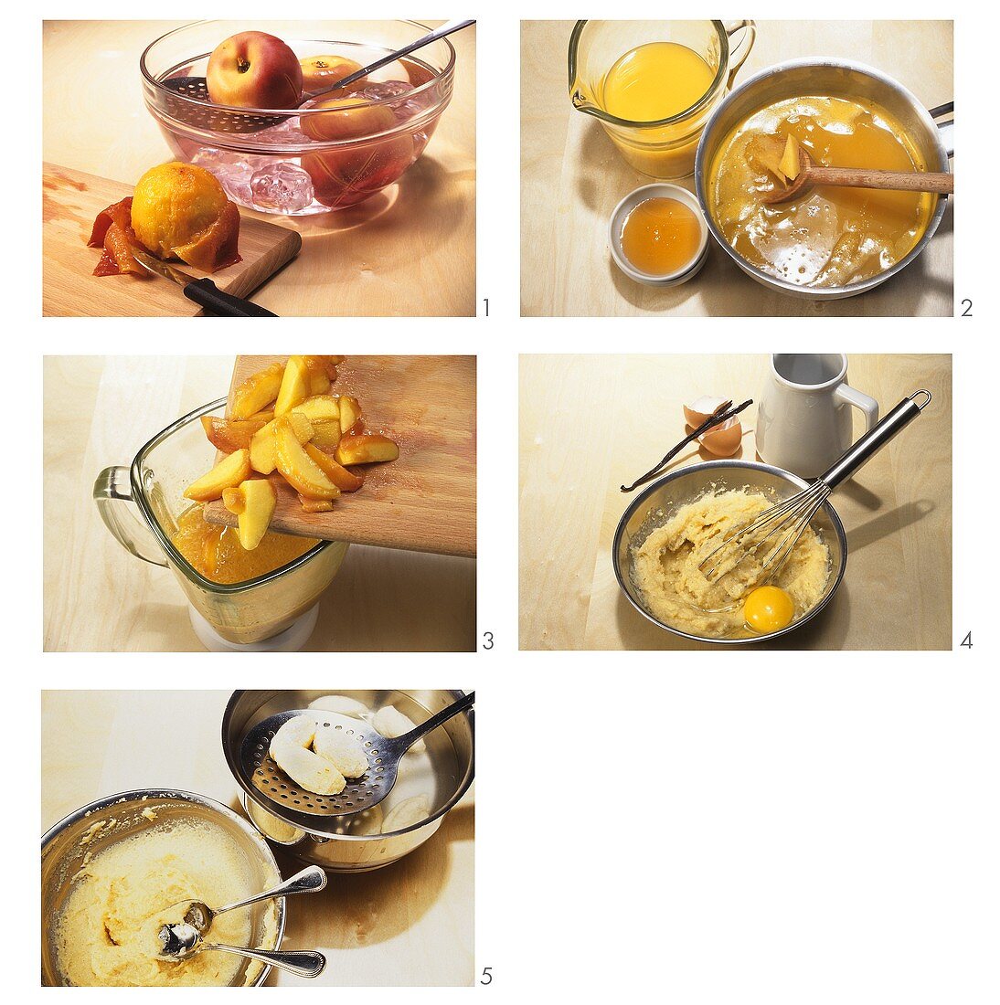 Making cold peach soup with semolina dumplings
