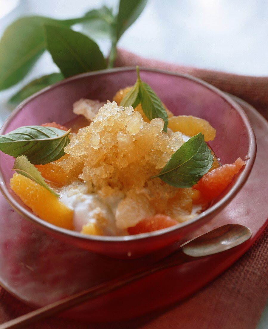 Mint granita with orange segments