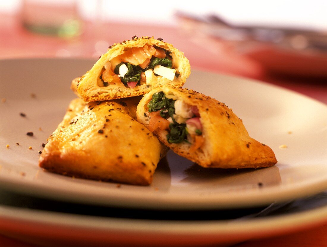 Spinach and salmon pasties with sheep's cheese