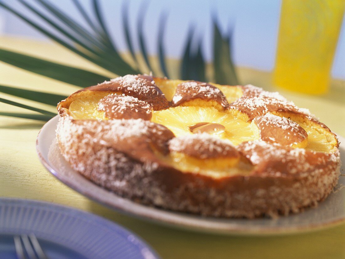 Ananas-Kokos-Kuchen auf grossem Teller