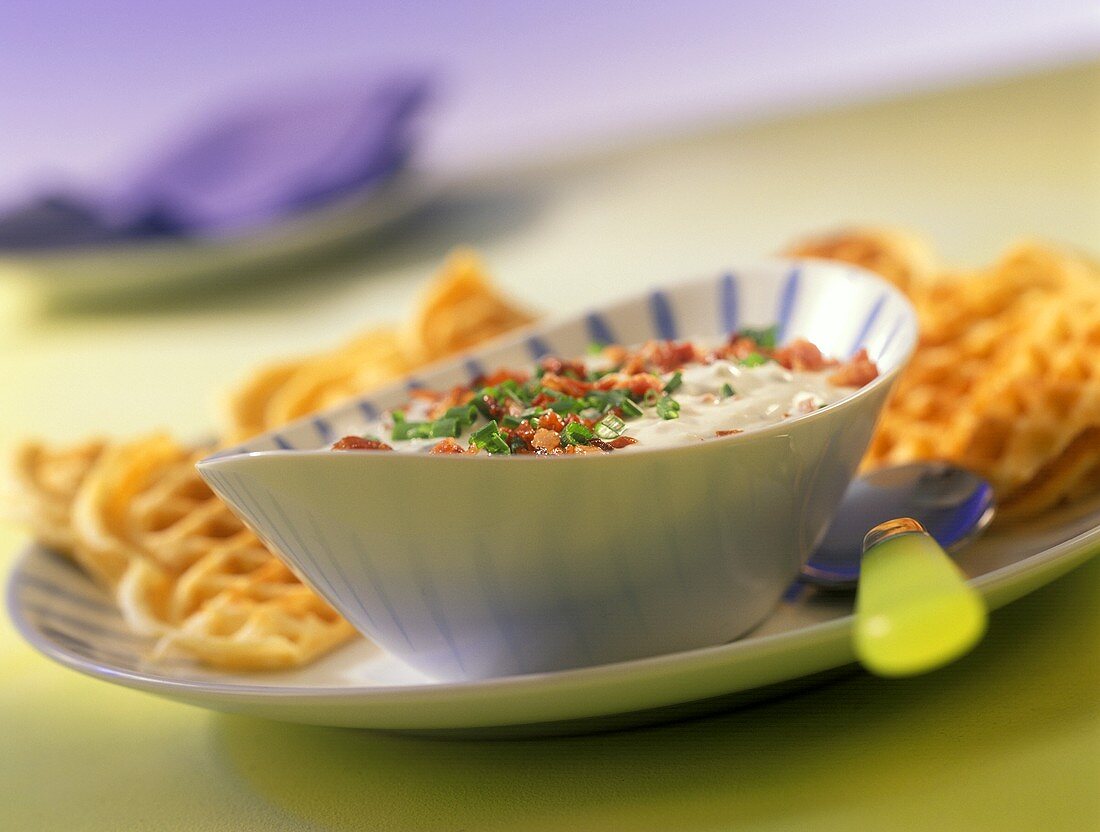 Cheese mousse with potato waffles