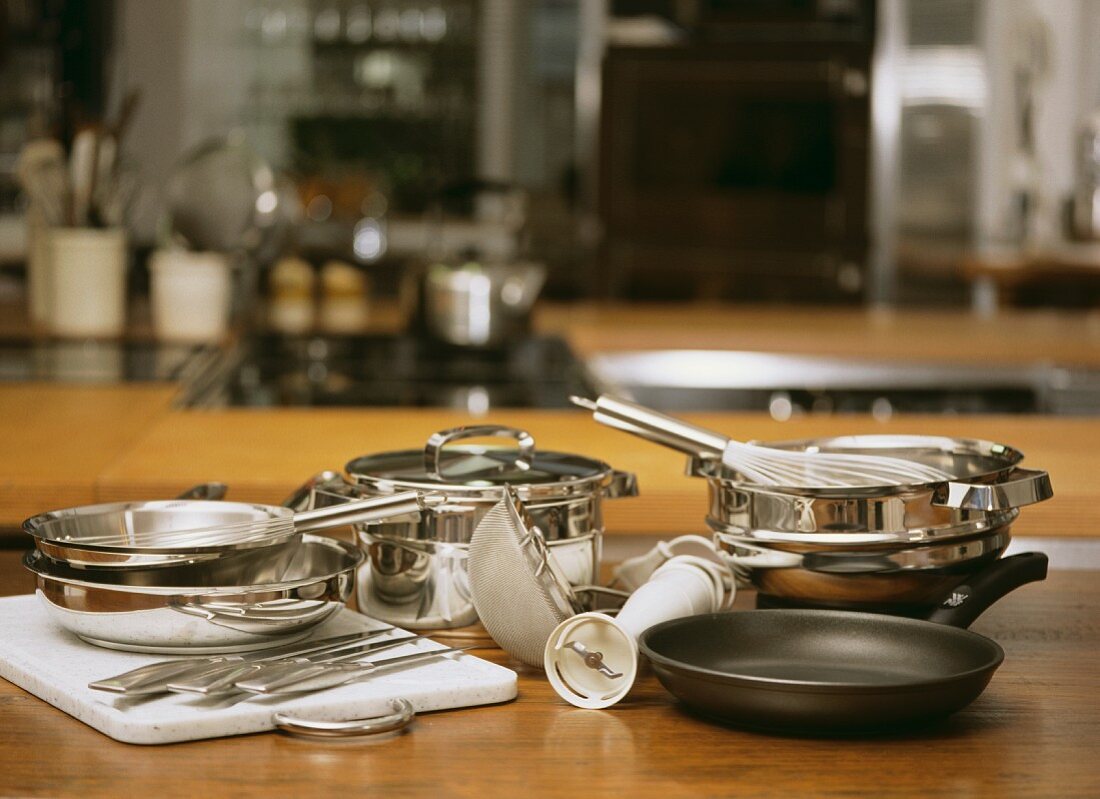 Various pots and pans and kitchen tools