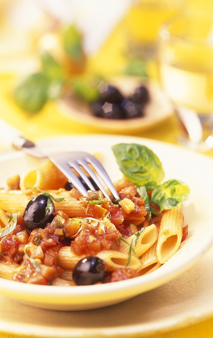 Penne alla salernitana (pasta with spicy vegetable ragout)