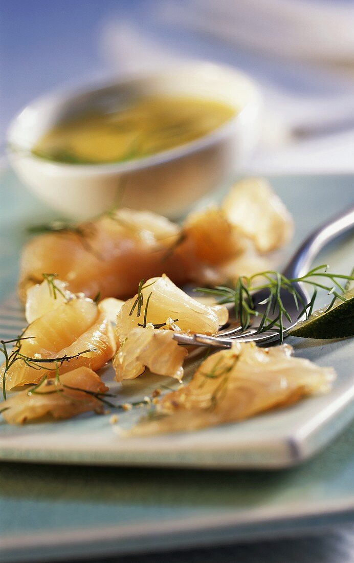Marinated trout fillets with dill and mustard sauce