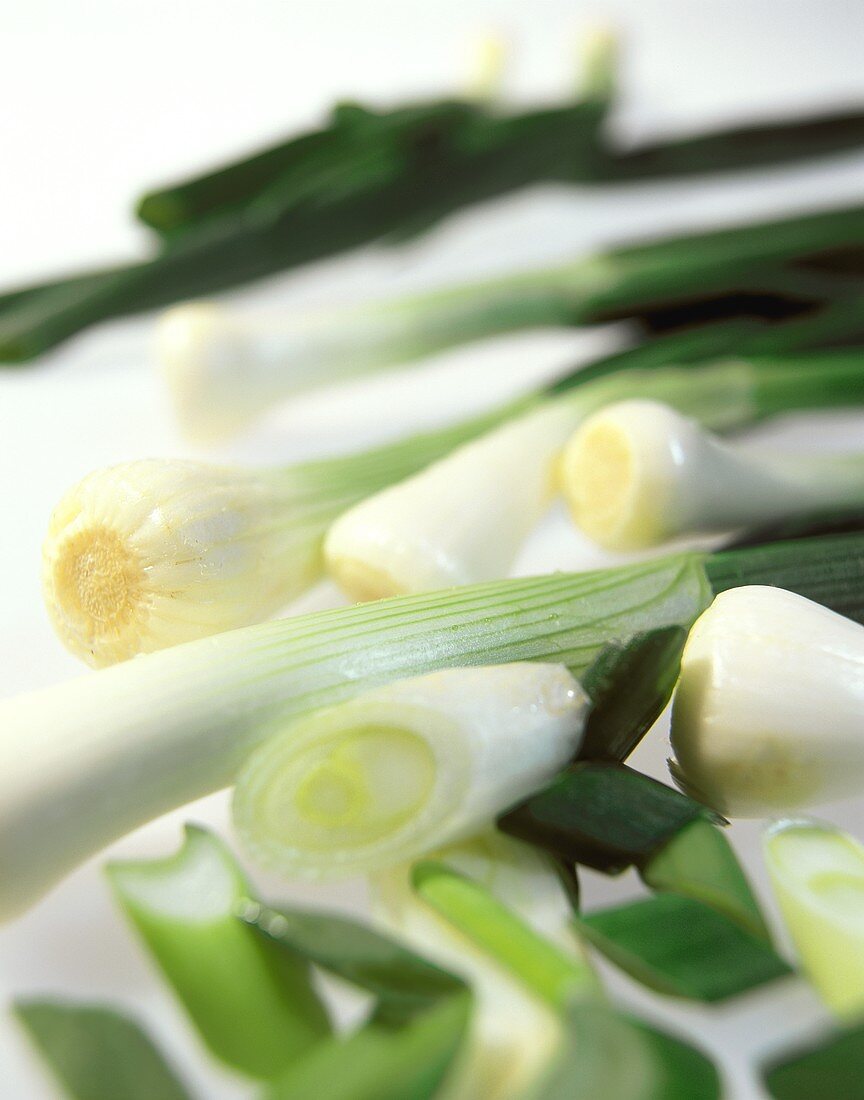 Spring onions, some cut up