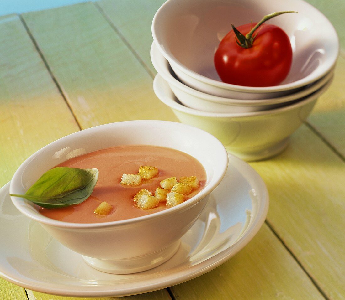 Gazpacho with croutons and basil