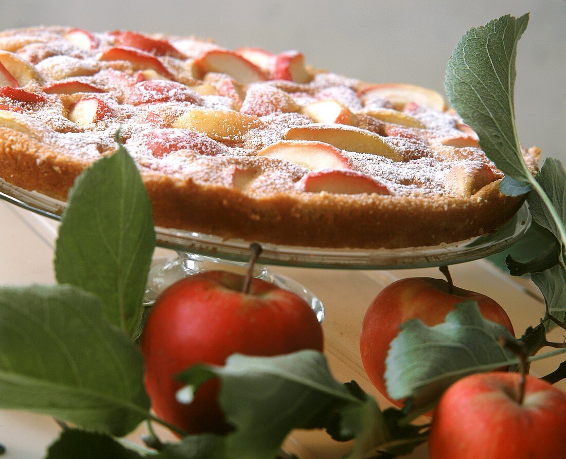 Apple and vanilla clafoutis on cake plate