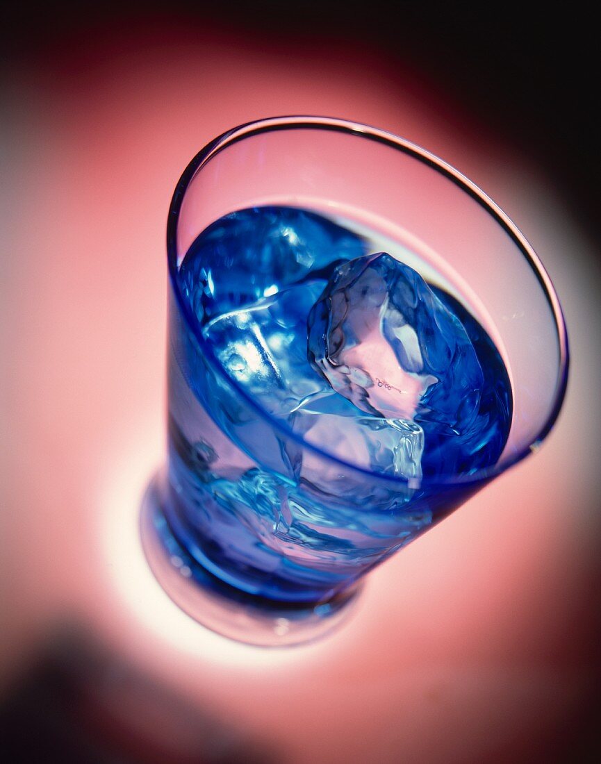 Drink with Blue Curacao and ice cubes