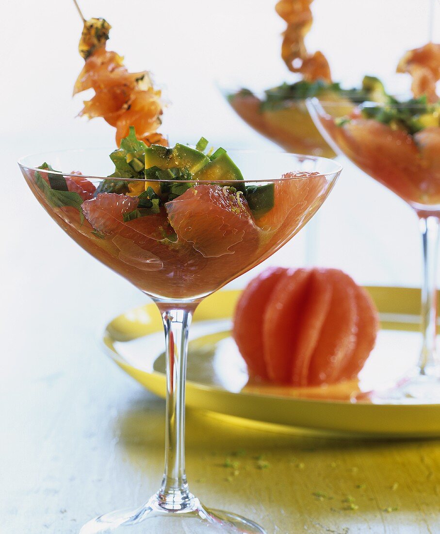 Grapefruit and avocado salad in glasses