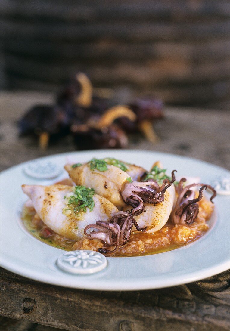 Stuffed cuttlefish on plate