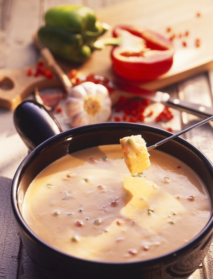 French cheese fondue with paprika; ingredients