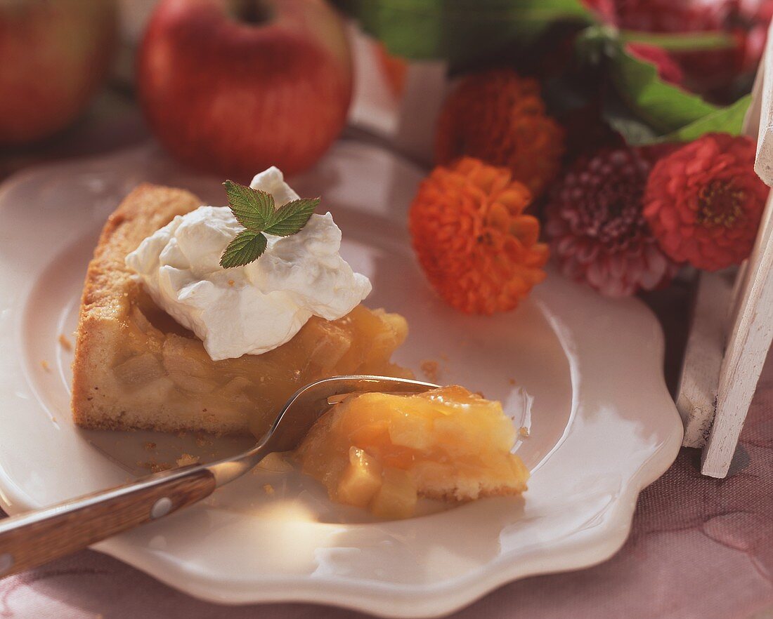 Piece of Alsatian cider tart with cream