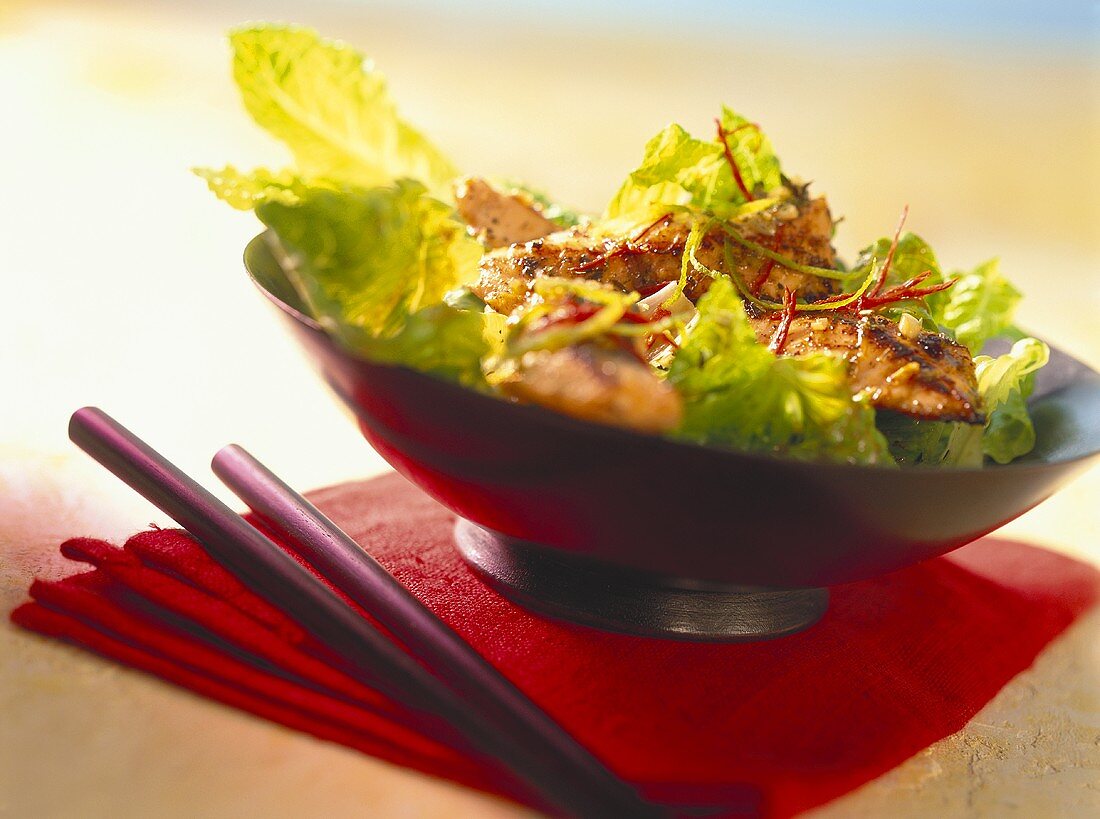 Romaine with salmon, lemon grass, limes and chilis