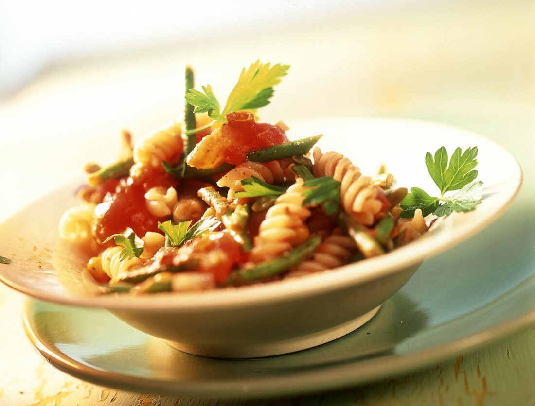 Fusilli alla messicana (Fusilli with Tex-Mex vegetables, Italy)