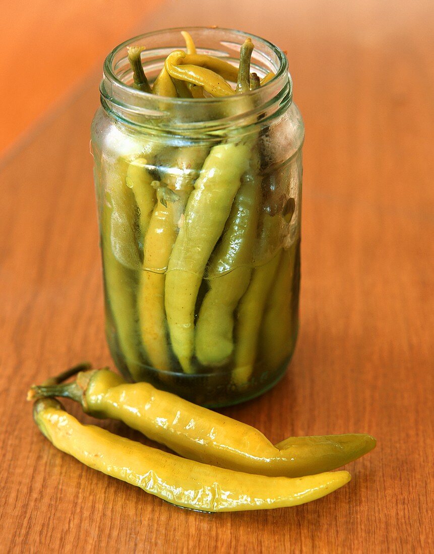 Bottled chili peppers in jar