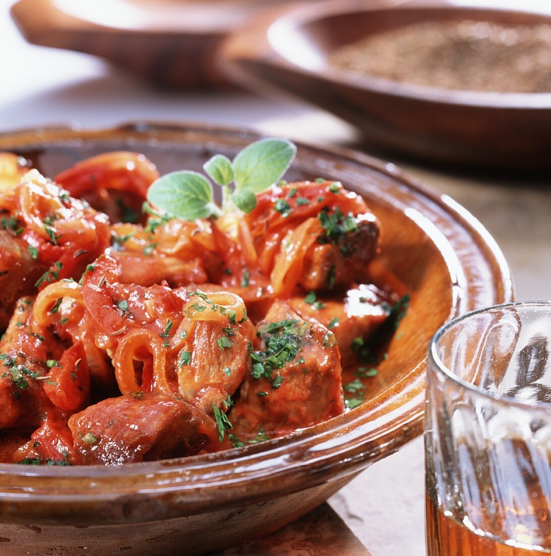 Lamb ragout with tomatoes, onions and herbs