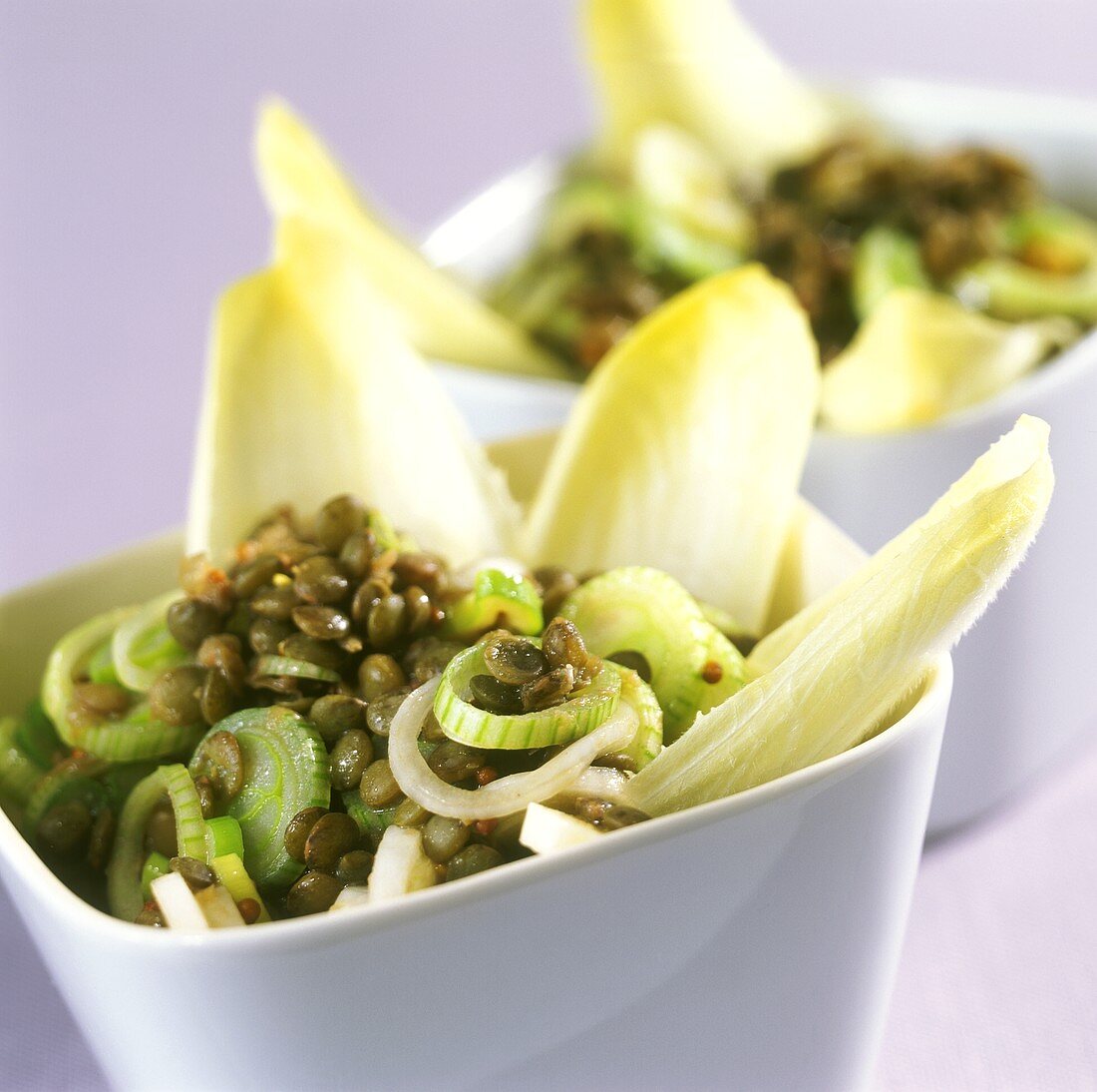 Lentil salad with chicory and spring onions