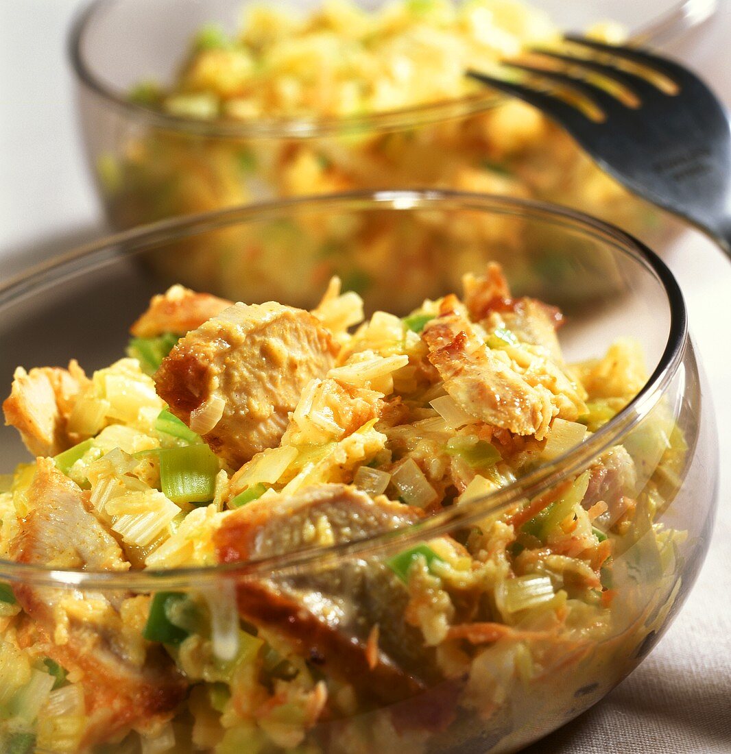 Lauch-Hähnchen-Salat mit Curry