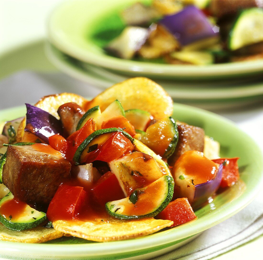 Pan-cooked mixed vegetables with tuna