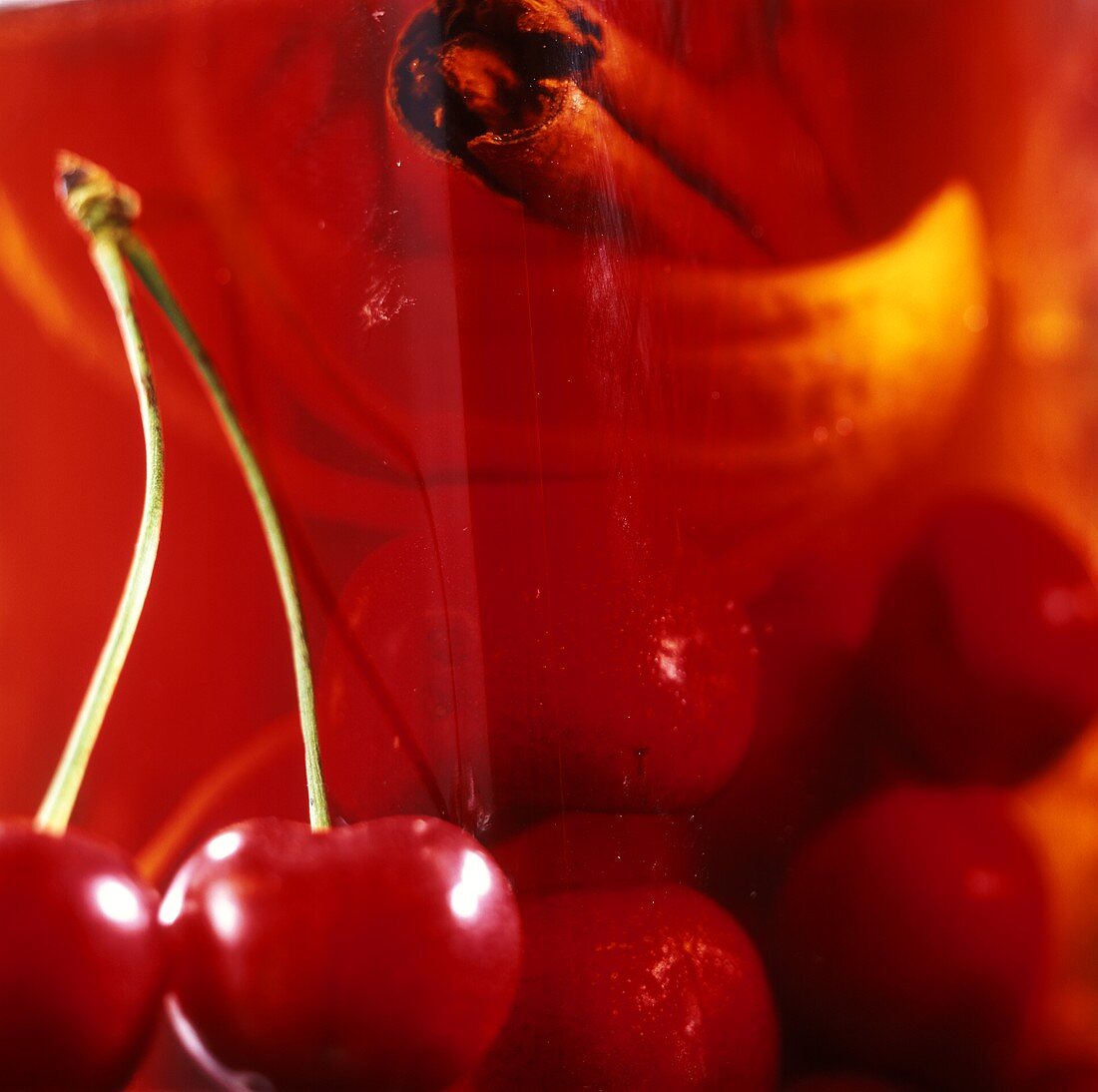 Home-made cherry vinegar with cinnamon (detail)