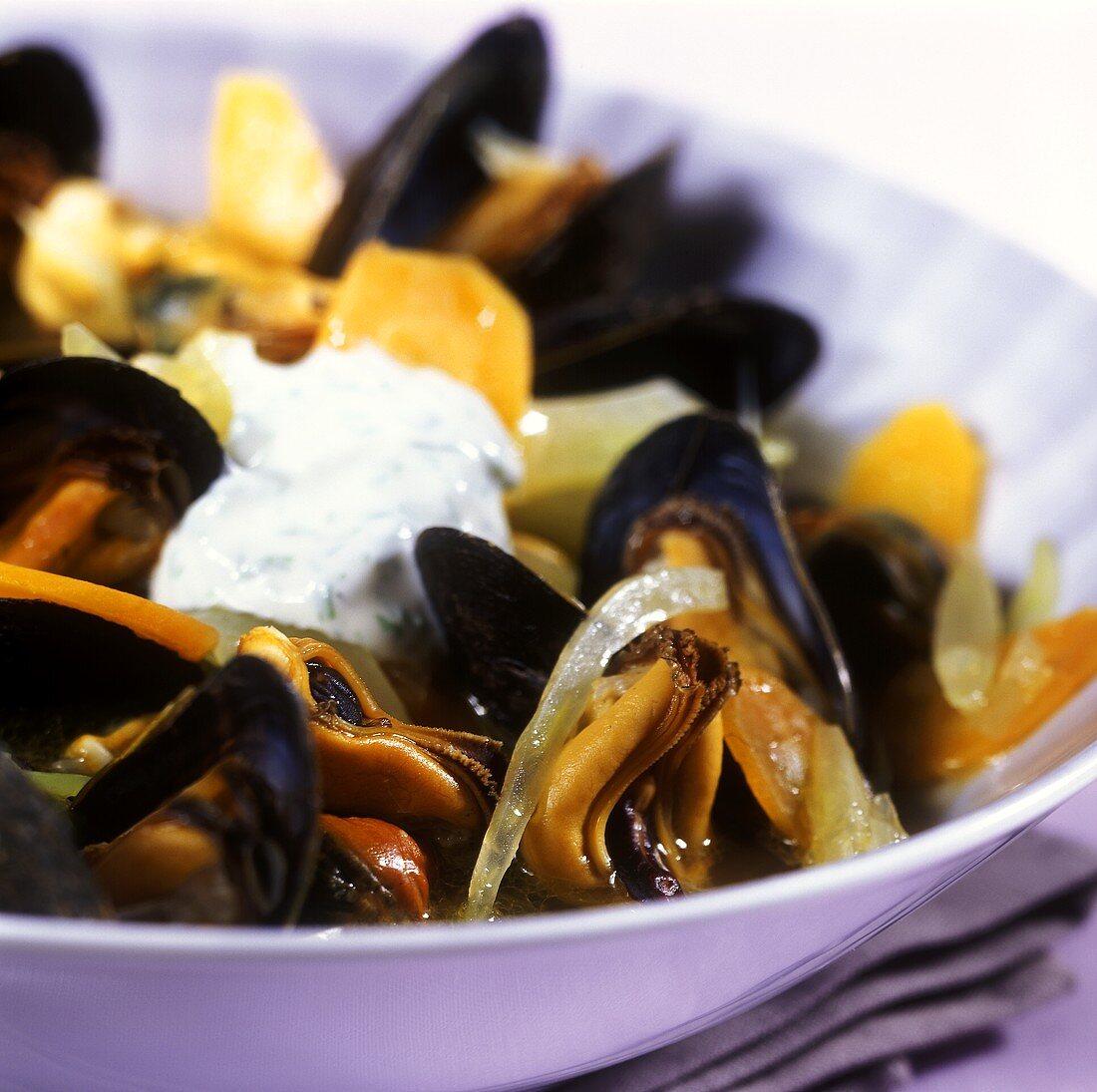 Mussel and fennel stew with blob of yoghurt