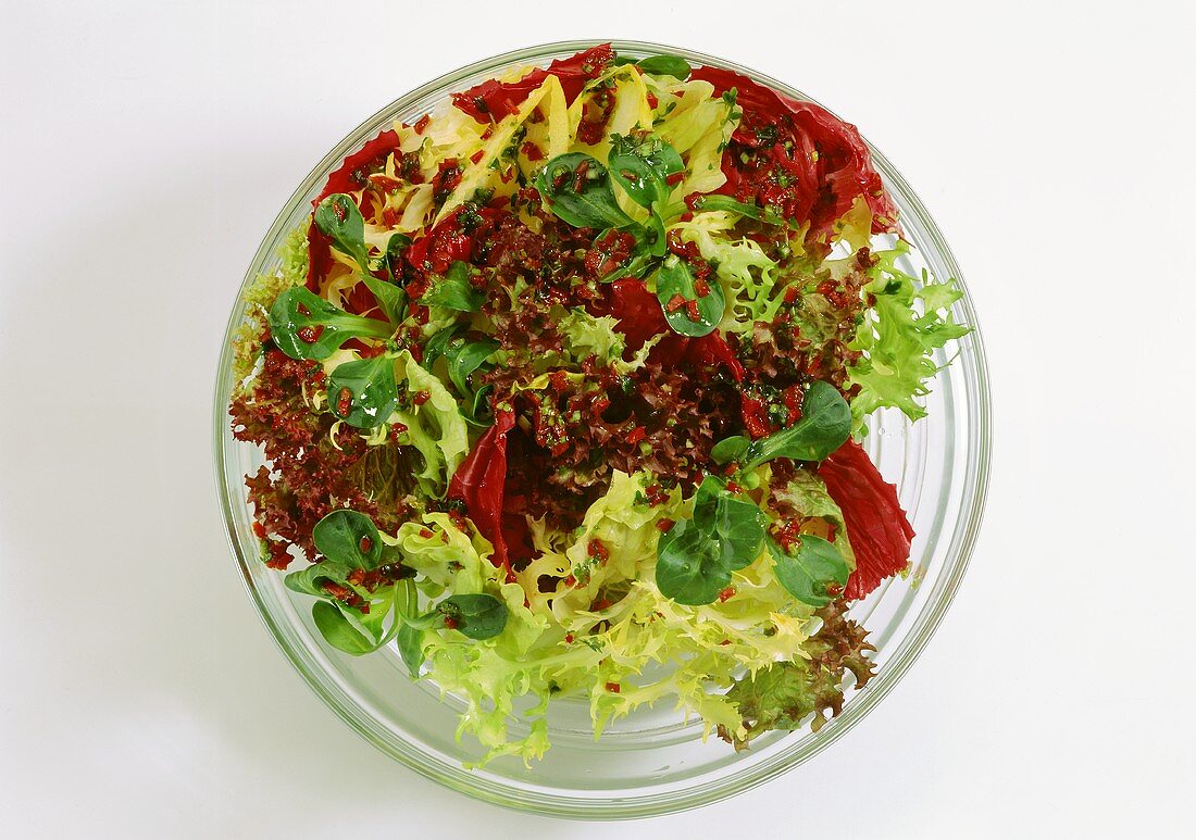 Mixed salad leaves with tomato vinaigrette