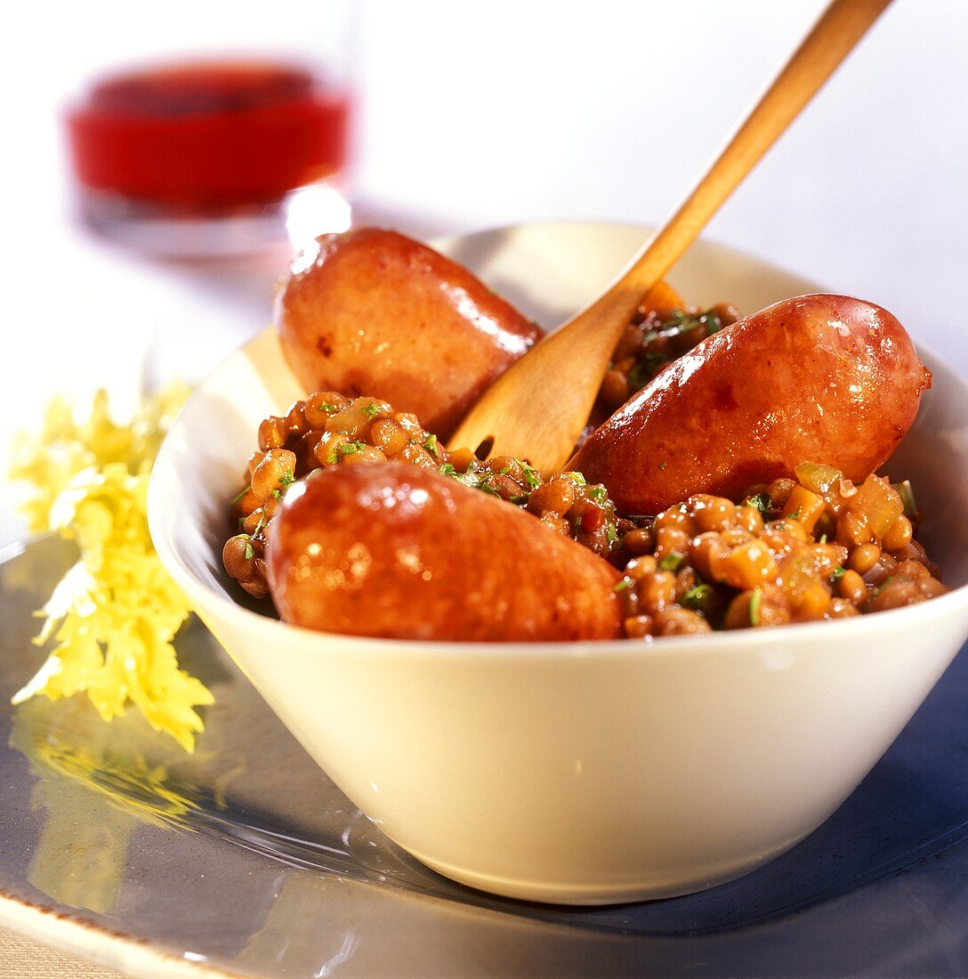 Lenticchie con salsicce (pork sausages and balsamic lentils)