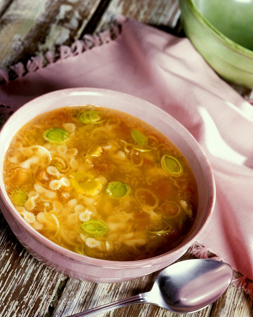 Noodle soup with leeks