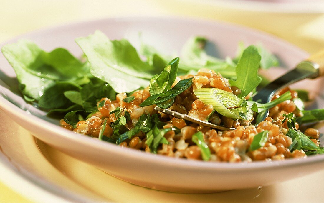 Grano cotto con la rucola (Rocket & wheat "risotto", Italy)